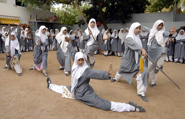 Muslim girls practicing wushu